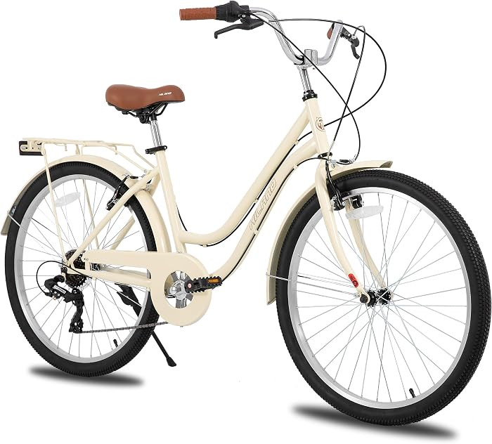 HILAND 26 inch Beach Cruiser Bike for Men and Women, 7 Speed Step-Through Frame Adult Bicycle with Rear Rack, Retro Bike Commuter City Bicycle | Amazon (US)