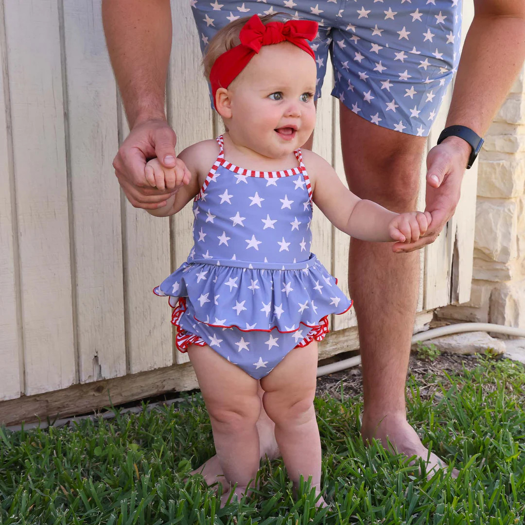 Two Piece Strappy Tankini with Ruffle Bottom | All American | Caden Lane