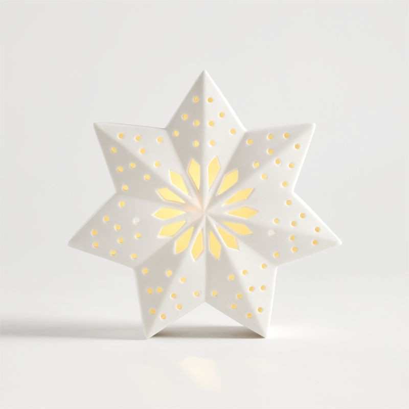 Medium LED White Holiday Ceramic Snowflake 7" + Reviews | Crate & Barrel | Crate & Barrel