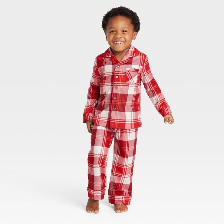 Toddler Tartan Plaid 2pc Pajama Set - Hearth &#38; Hand&#8482; with Magnolia Red/Cream 12M | Target