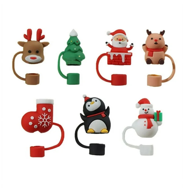 ZPAQI 7pcs Straw Cover Christmas Silicone Straw Toppers Drinking Straw Caps Reusable | Walmart (US)