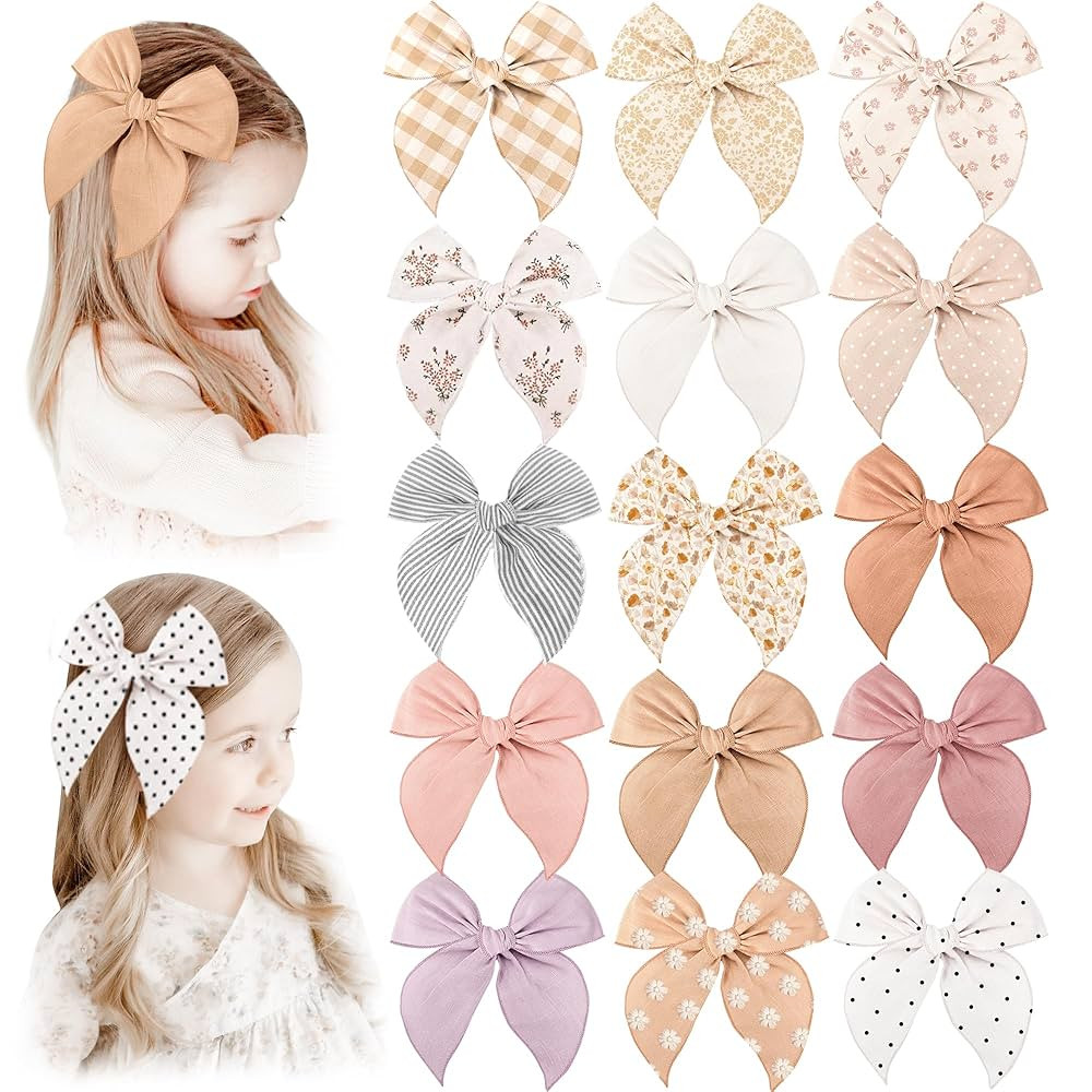 Niceye Fable Girls Hair Bows Cotton Linen Alligator Hair Clips or Little Girls Toddlers Kids Neut... | Amazon (US)