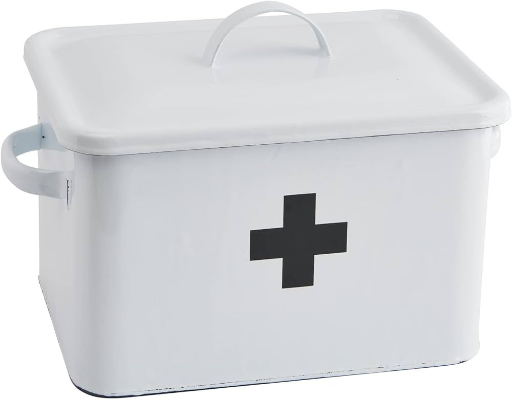 Vintage Decorative Enameled First Aid Box with Lid and Swiss Cross, White and Black | Amazon (US)