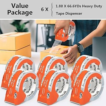 Total 400 yd, 6 Pack 1.18 in x 66.6 yd - Heavy Duty Packing Tape with Dispenser Combo, Clear Ship... | Amazon (US)