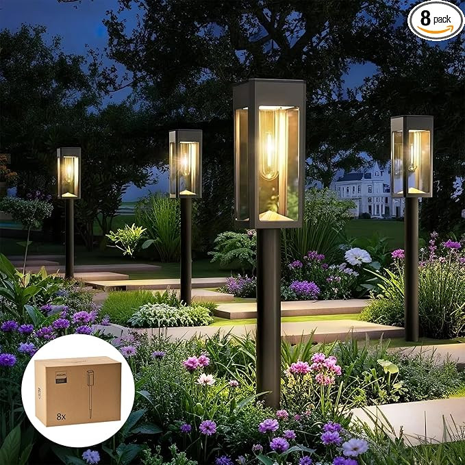 8 Packs Solar Pathway Lights Outdoor, Glass Metal Led Garden Landscape Lightings, 3000K Warm Whit... | Amazon (US)