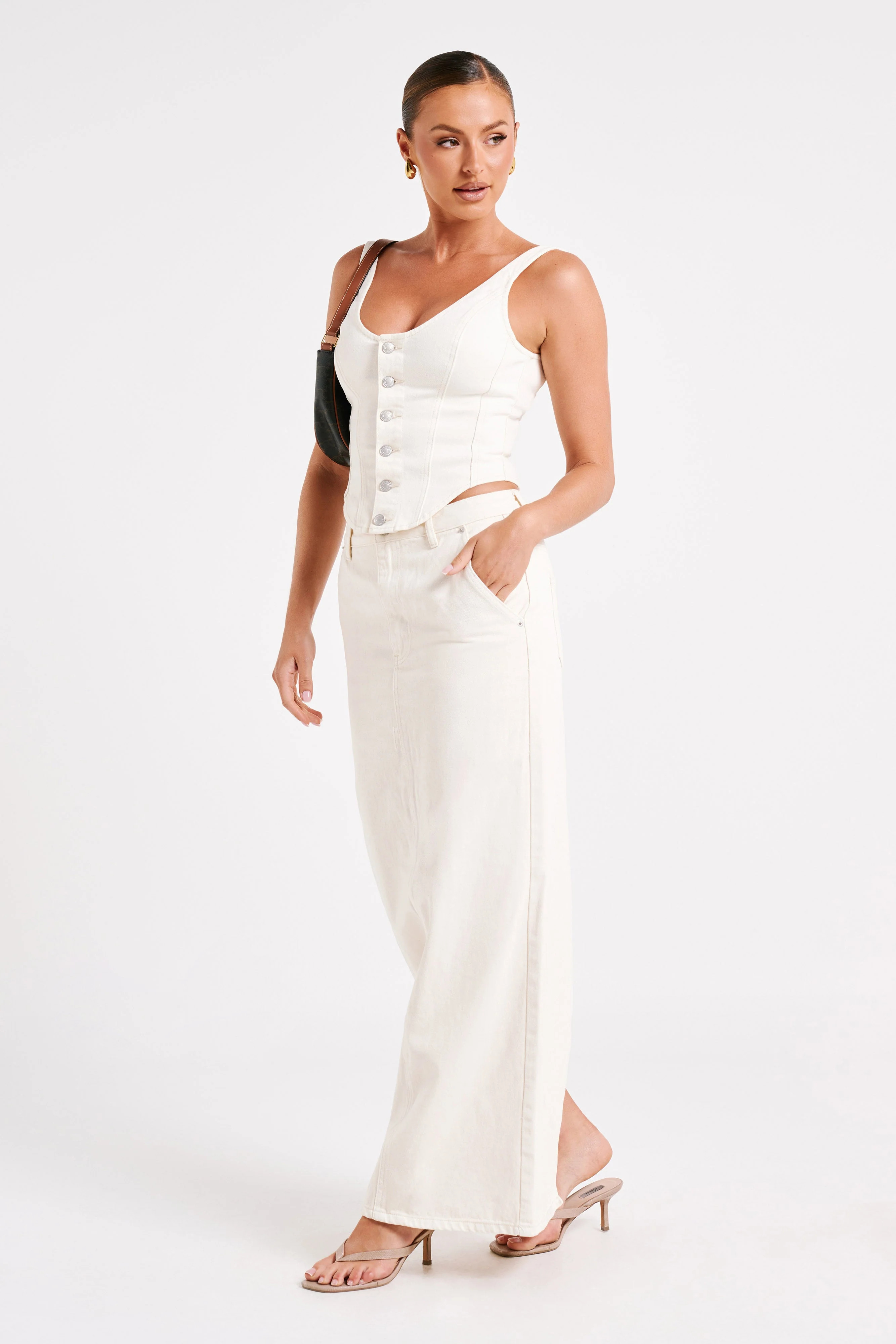 Illona Denim Maxi Skirt - Ecru | MESHKI US