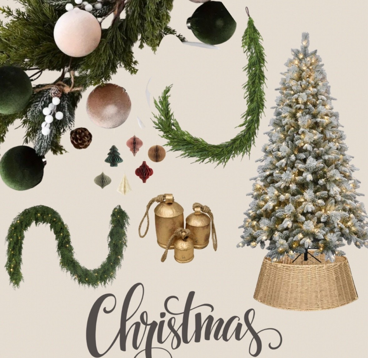 Gorgeous neutral Christmas decor for the holiday season! Greenery, green and beige velvet ornaments, garlands, bells and Christmas tree 

#LTKcanada #LTKhome