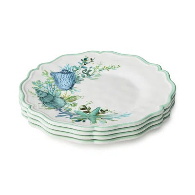Sea Glass Melamine Salad Plate Set of 4, 9‑inch coastal plates with scalloped rims and ocean greenery motifs, ideal for salads, desserts, snacks, pati | Wayfair North America
