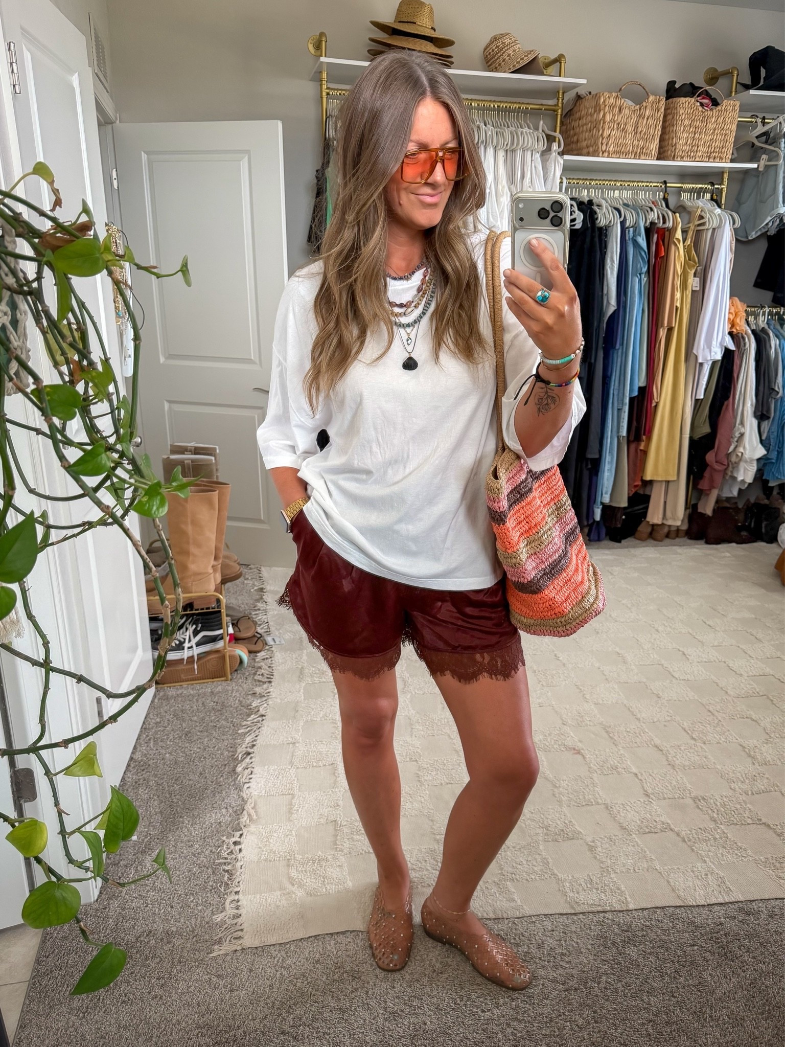 Large tee, US10/large shorts (fit a little loose) also has a matching top! 11 flats

#LTKTall #LTKOver40