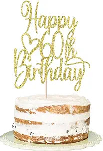 Gold Glitter Happy 60th Birthday Cake Topper - Cheers to 60 Years Cake Topper, 60 & Fabulous Cake... | Amazon (US)