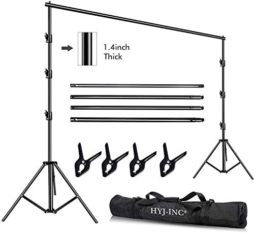 HYJ-INC 10 x 10Ft Photo Video Studio Heavy Duty Adjustable Muslin Backdrop Stand Background Support System Kit for Photography with Carrying Bag，4 Pcs Spring Clamps | Amazon (US)