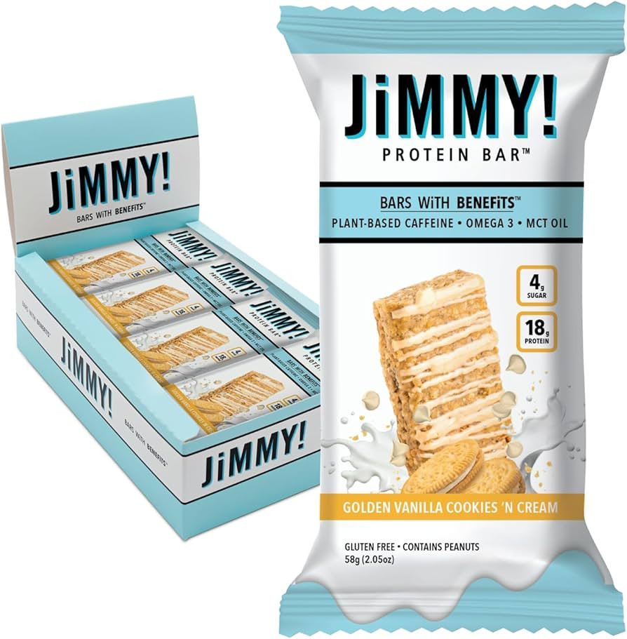 JiMMYBAR! - Golden Vanilla Cookies 'N Cream - 18g Protein Bars - Low 4g Sugar - 12 Count - Real P... | Amazon (US)