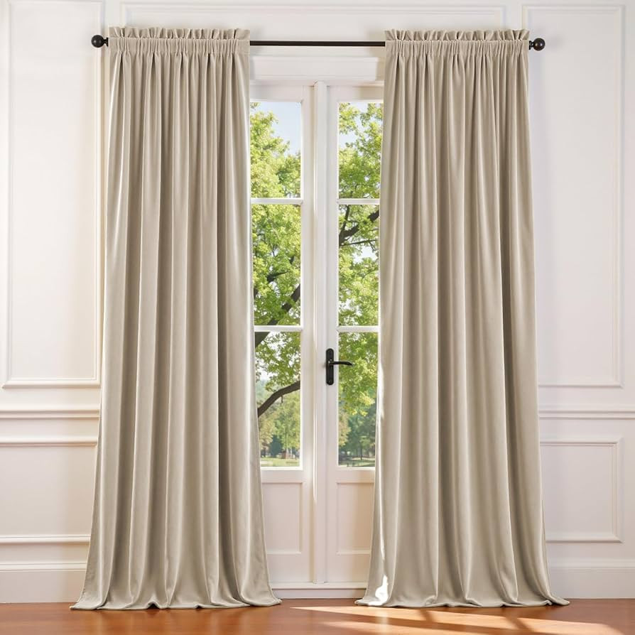 Lazzzy Beige Velvet Curtains 96 Inches Long Thermal Insulated Drapes for Living Room Bedroom Wind... | Amazon (CA)