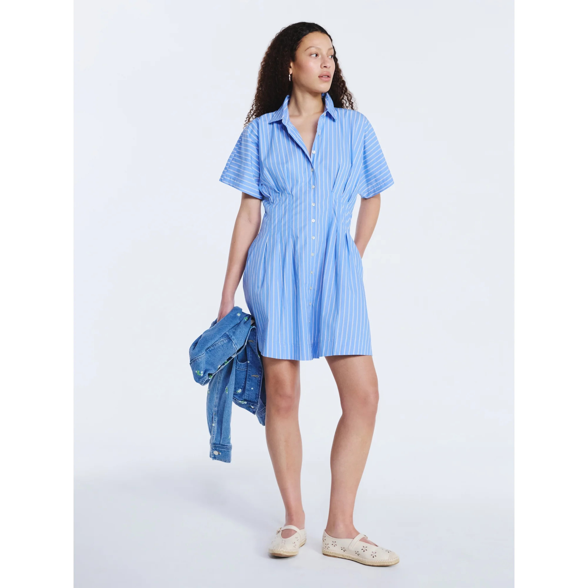 Free Assembly Women's Cotton Corset Mini Shirtdress with Short Sleeves, Sizes XS-XXL | Walmart (US)