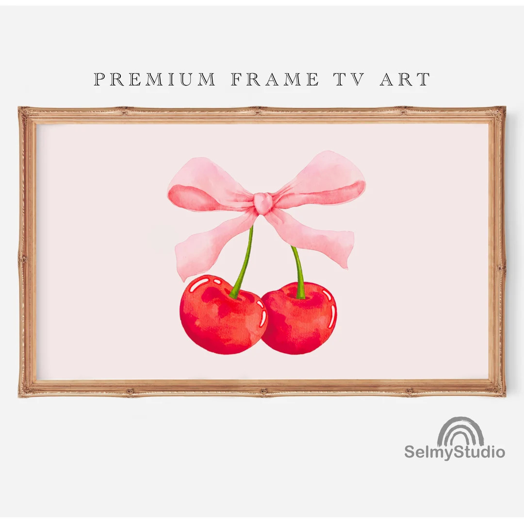 Cherry Bow Frame Tv Art, Frame Tv Art Bow , Cherry Frame Tv Art, Coquete Pink Bow Samsung Frame T... | Etsy (US)