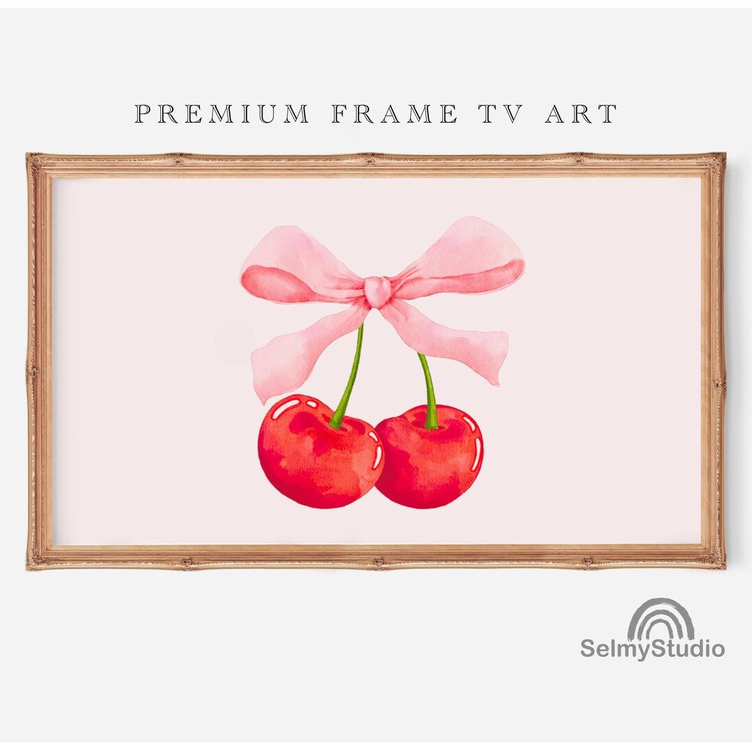 Cherry Bow Frame Tv Art, Frame Tv Art Bow , Cherry Frame Tv Art, Coquete Pink Bow Samsung Frame T... | Etsy (US)