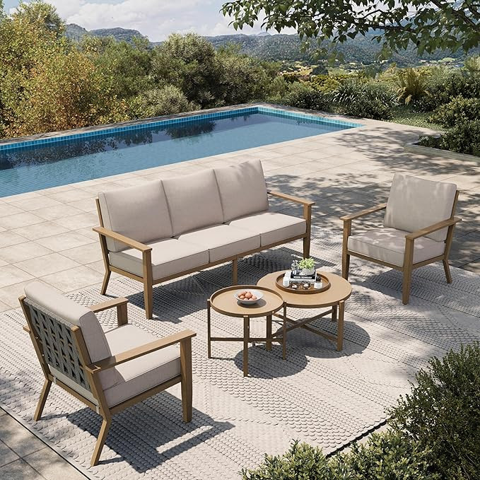 HERA'S HOUSE Patio Furniture Set 5-Piece, All-Weather Metal Outdoor Conversation Set with Wood Gr... | Amazon (US)