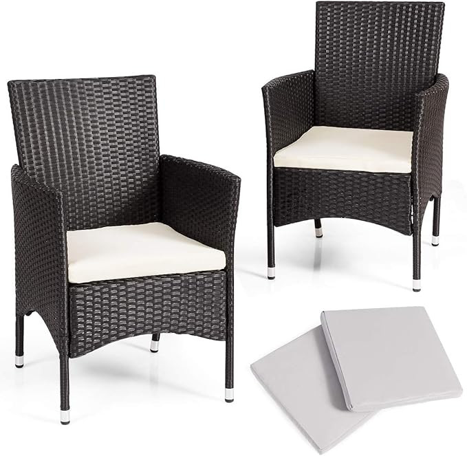 TANGKULA Set of 2 Patio Chairs, Outdoor Wicker Dining Chairs with Removable Cushions, Armchairs f... | Amazon (US)