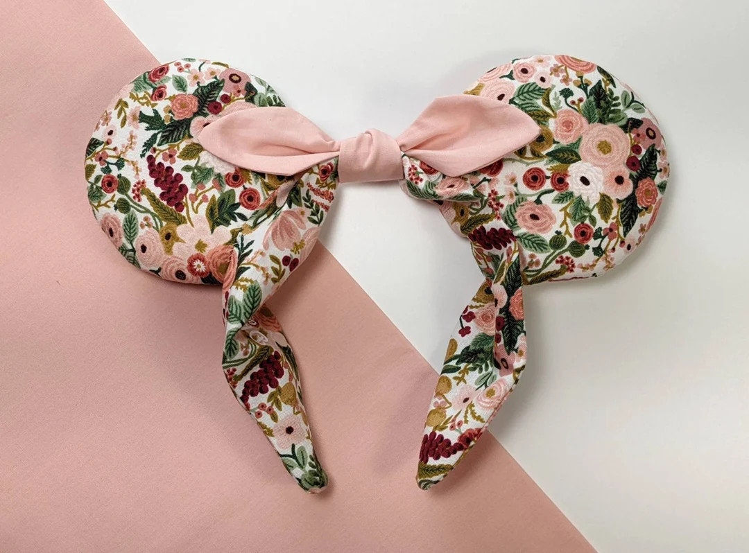 Pink Minnie ears, flower Mickey ears, Rifle Paper Co Disney Ears, Minnie Ears Headband, bowband, ... | Etsy (US)