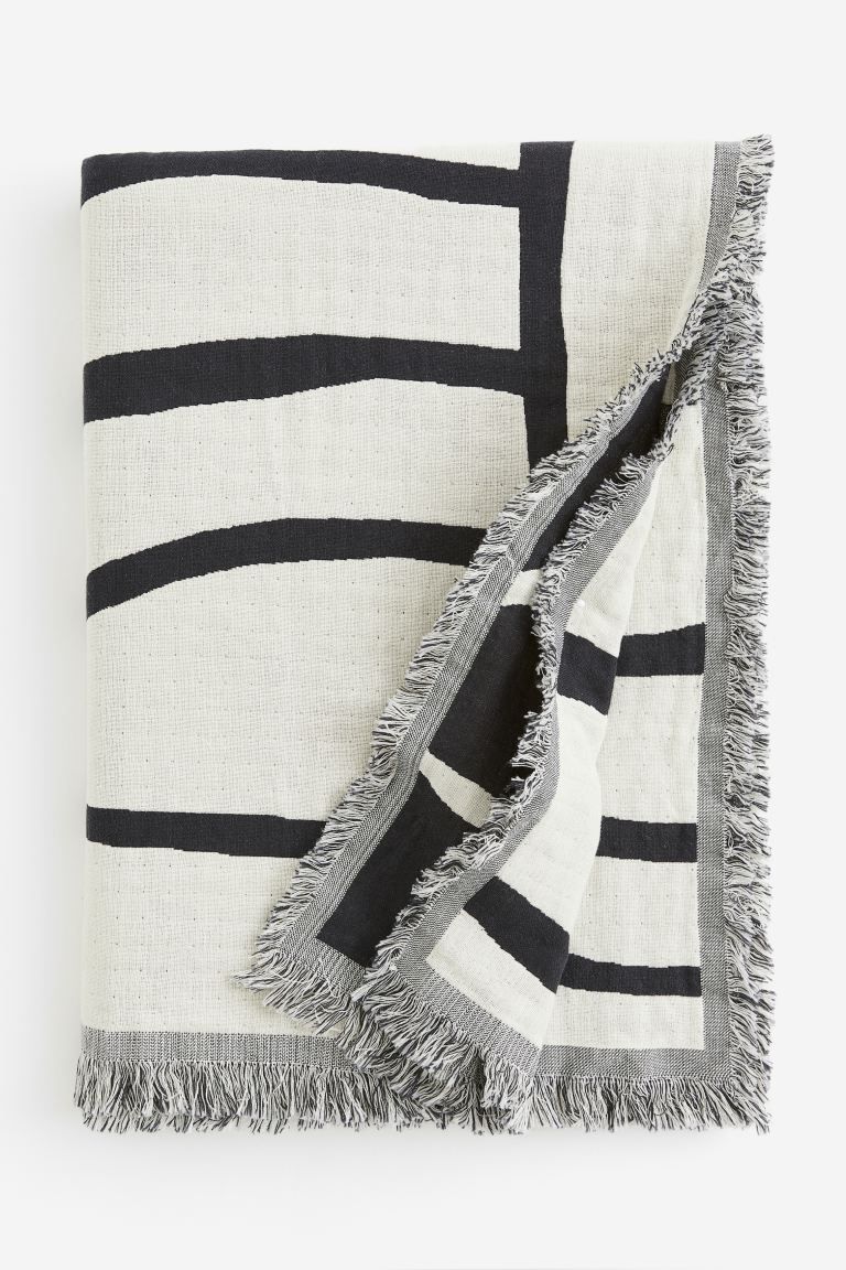 Jacquard-weave cotton blanket - Dark grey/Cream - Home All | H&M GB | H&M (UK, MY, IN, SG, PH, TW, HK)
