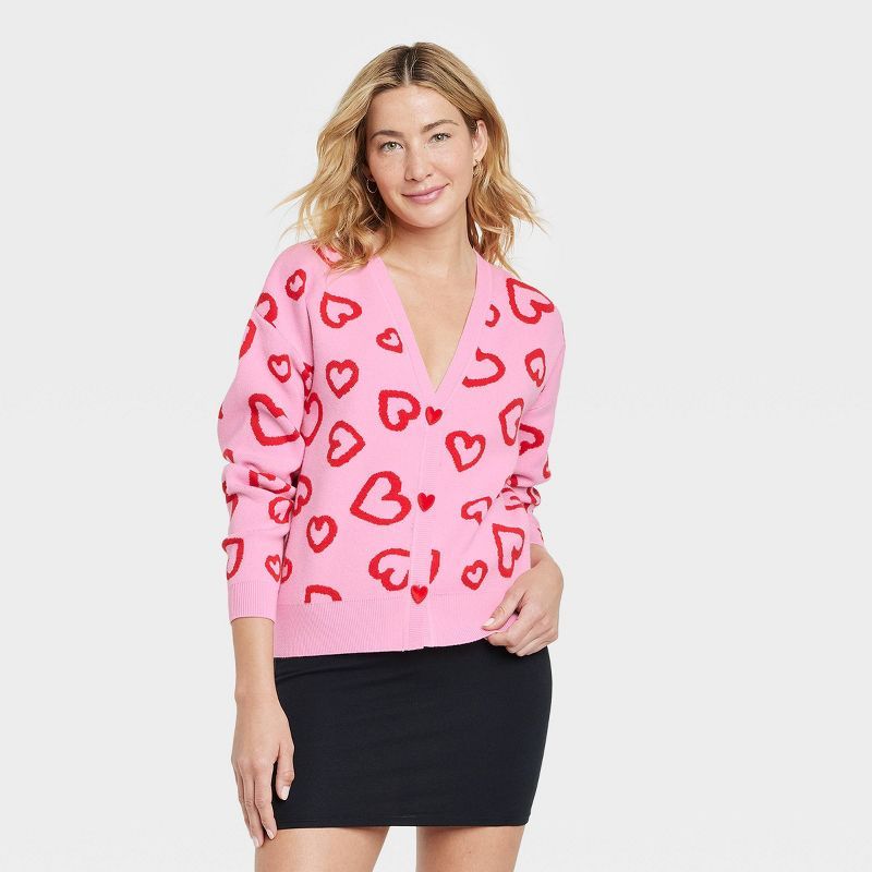 Women's Valentine's Day Graphic Cardigan - Pink | Target