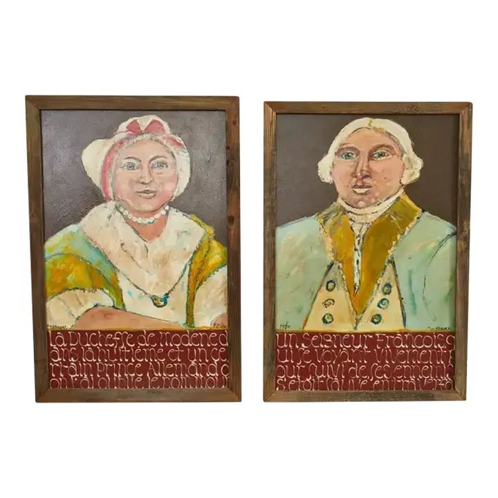 Pair of Ira Yeager Paintings 18th Century Couple | Chairish