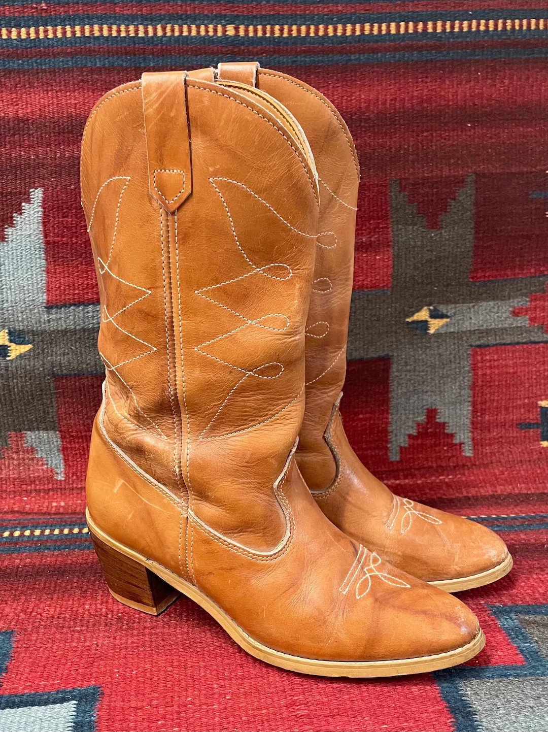 1970s / 1980s Vintage Natural Leather Cowgirl Western Boots by Campus Classics Ladies Size 9 fits... | Etsy (US)