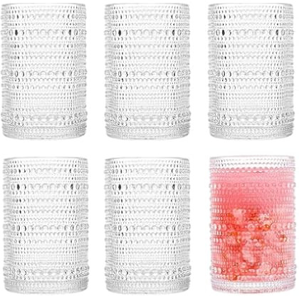 Vintage Glassware Drinking Glasses Set of 12,Clear 12oz & 15oz Hobnail Glass Cups,Embossed Water ... | Amazon (US)
