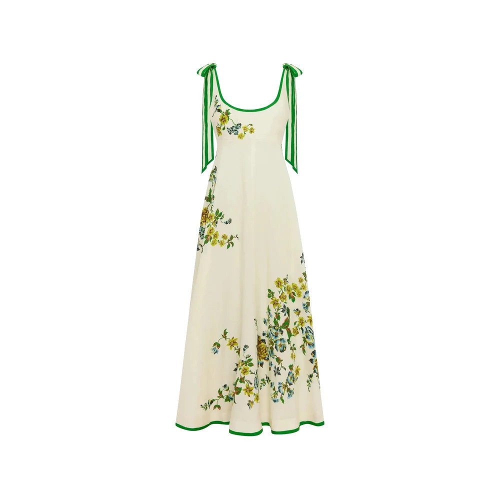 Alemais Floral-Print Linen Midi Dress — Beige | Italist Inc.