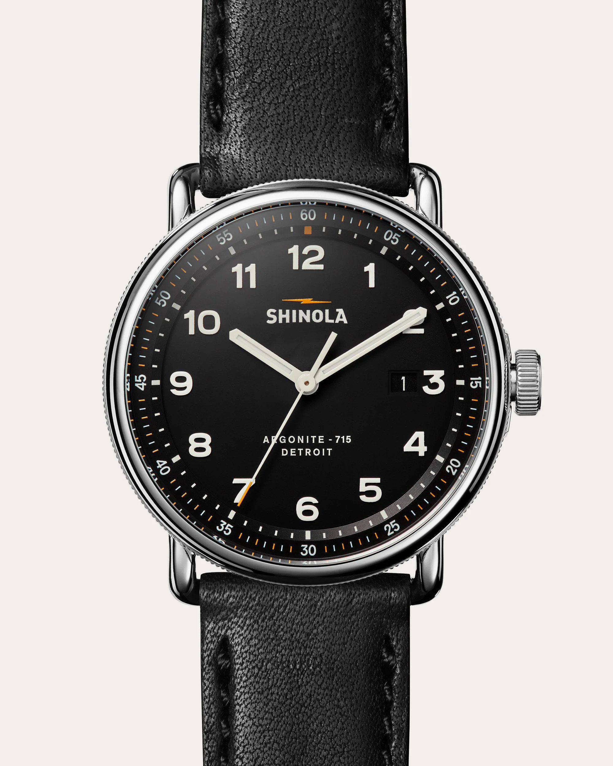 Shinola Men's Stainless Steel Canfield C56 43mm Leather-Strap Watch in Black | Olivela