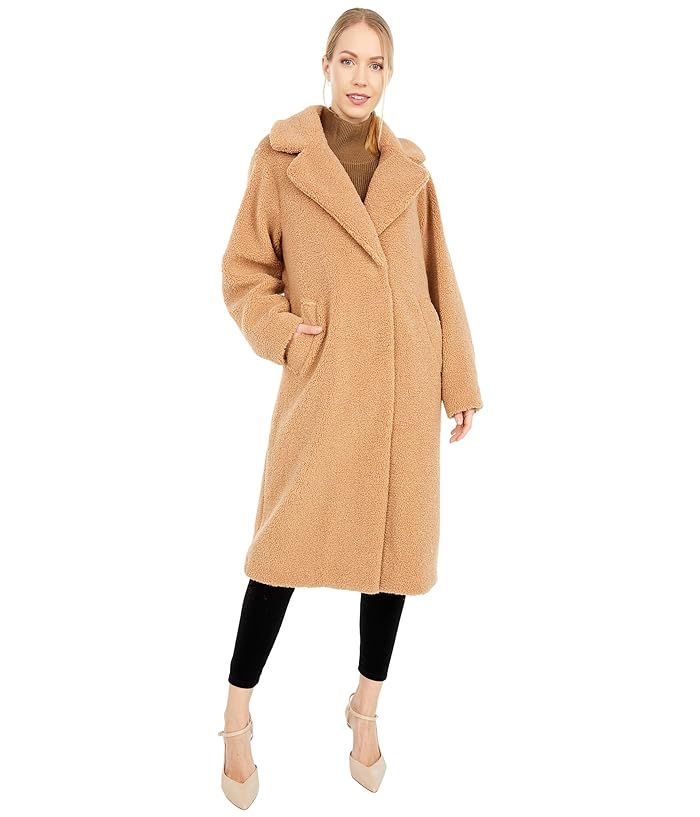 Calvin Klein Oversized Plaid Wool Coat with Button Closure (Camel) Women's Coat | Zappos