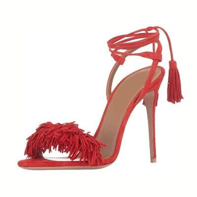Women Red Fringe Sandals Tassels Strappy Stiletto Heels Shoes Plus US Size | eBay US