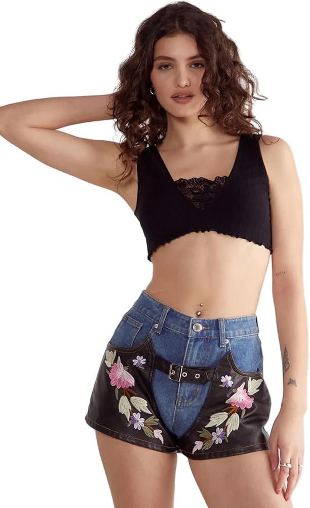Nasty Gal Floral Denim Chaps Shorts | Amazon (US)