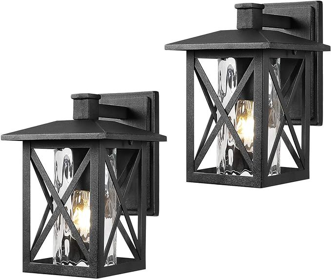 Beionxii Outdoor Wall Sconces | Twin-Pack Exterior Porch Light Fixtures, Sand Textured Black with... | Amazon (US)