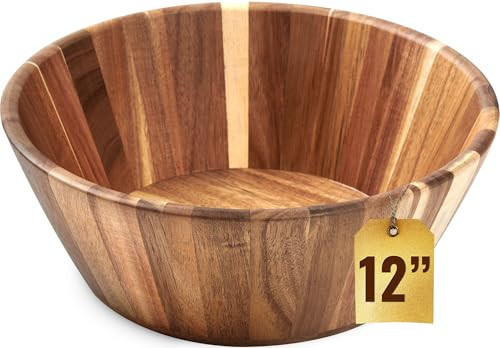 Woodenhouse Wooden Salad Bowl, Salad Bowl, Wooden Bowl - 12" Round Design Fruit Bowl, Handmade, Durable and Stylish Natural Wood Dining Accessory | Amazon (US)