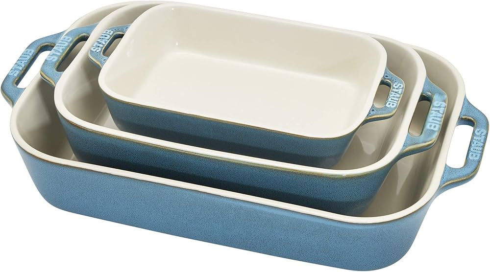 Staub Ceramic Baking Dish Set, 3pc, Rustic Turquoise | Amazon (US)