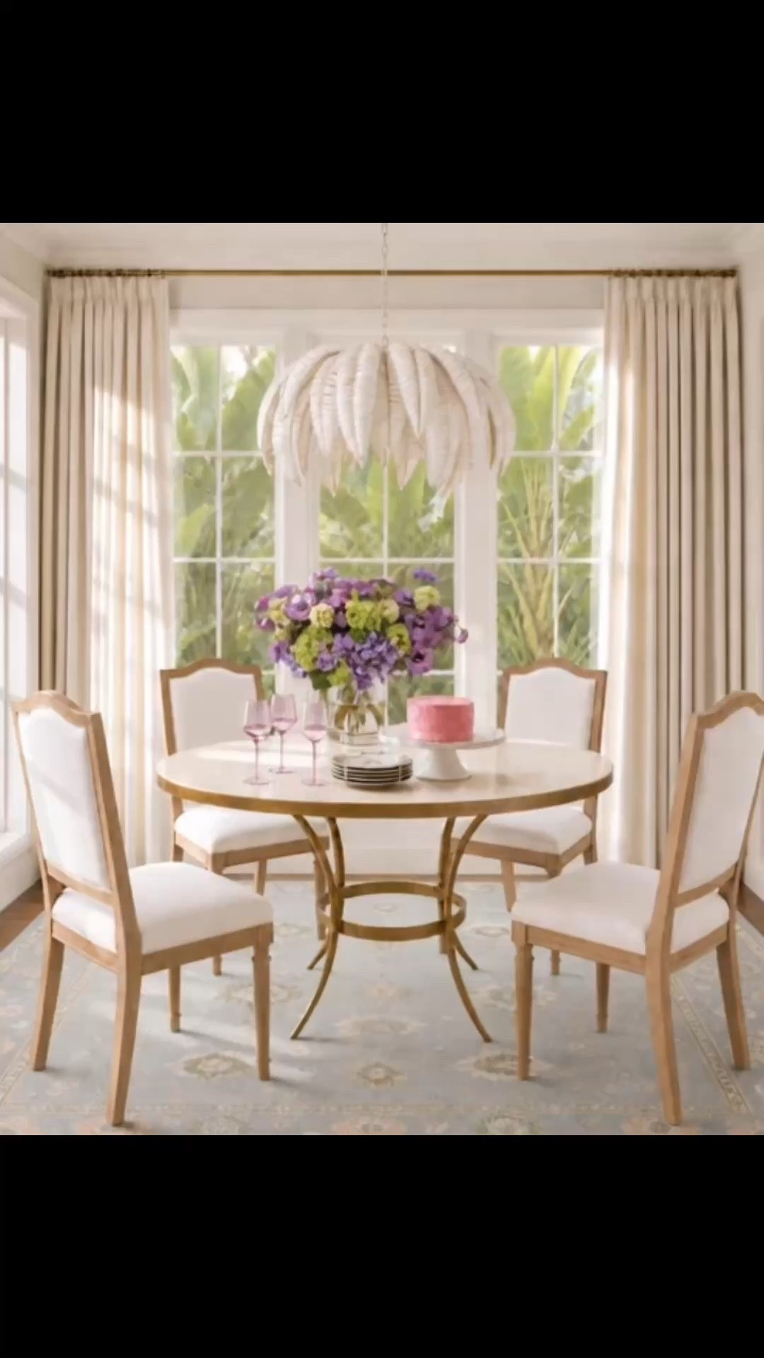 As summer transitions into fall, our gatherings naturally begin moving from outdoor patios back inside. It’s the perfect time to refresh a breakfast nook, kitchen nook, or dining room with soft, inviting layers—without making everything dark.

Solid linen drapery adds softness, movement, and elegant depth. I especially love the Serena & Lily Beaumont Dining Table as the centerpiece. Its luminous sandstone top and sweeping antique-gold wrought-iron frame create a graceful, streamlined silhouette.

The contrast between the Beaumont Table and Caledonia Dining Chairs makes this pairing so beautiful. The chairs balance a slightly classical shape with clean lines, finely detailed solid-oak frames, and tailored performance upholstery. Their substantial wood construction grounds the light, curved brass table beautifully, creating a dining space that feels inviting, elegant, and elevated.

The Alden Hand-Knotted Rug adds another layer with its intricate floral pattern and soft blue, green, and warm tones. Finished with the organic, sculptural Palermo Pendant, pink crystal glassware, and a colorful floral arrangement, this nook feels bright, collected, and ready for the new season.

Transitioning into fall isn’t always about deeper colors. Sometimes it’s simply about layering linen, wool, natural materials, and beautiful lighting.

Free shipping is happening at Serena & Lily right now—don’t miss this opportunity to save big!

#LTKHome #BreakfastNook #KitchenNook #DiningRoom #SerenaAndLily #BeaumontDiningTable #CaledoniaDiningChair #AldenRug #HandKnottedRug #LinenDrapes #WindowTreatments #OrganicLighting #Tablescape #Tabletop #Tableware #Dinnerware #Drinkware #WineGlasses #Flower #FlowerArrangement #FallRefresh #FallTransition #SeasonalRefresh #ModernClassic #InteriorDesign

#LTKdayinmylife #LTKHome #LTKSaleAlert