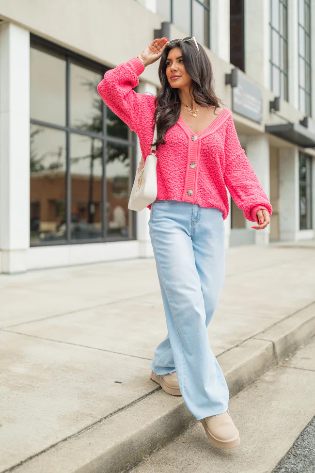 Breath Of Fresh Air Pink Textured Cardigan | Pink Lily