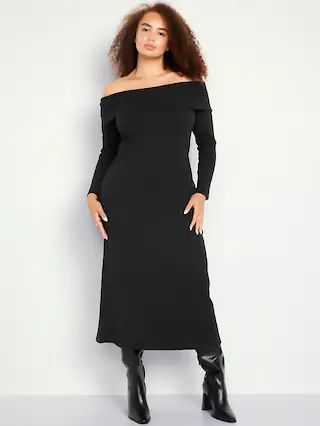 Off-Shoulder Rib-Knit Maxi Dress for Women | Old Navy (CA)