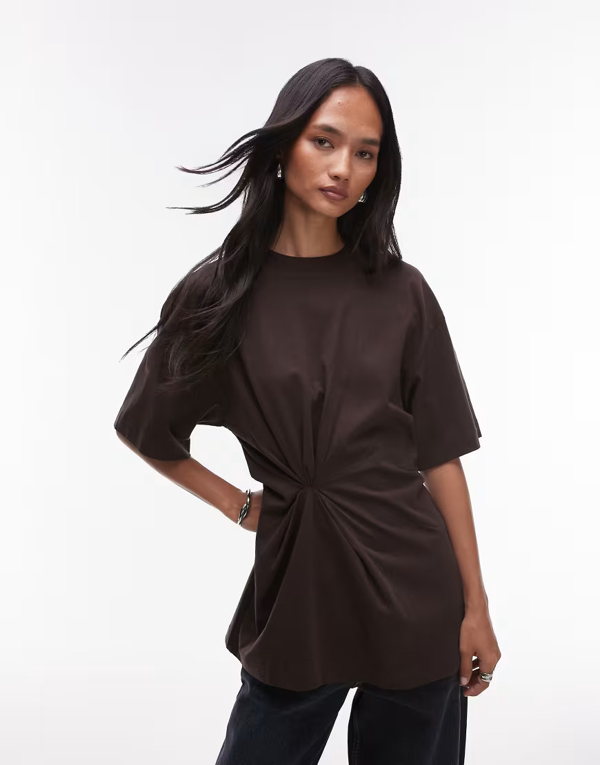 & Other Stories t-shirt with ruche detail in brown | ASOS (Global)