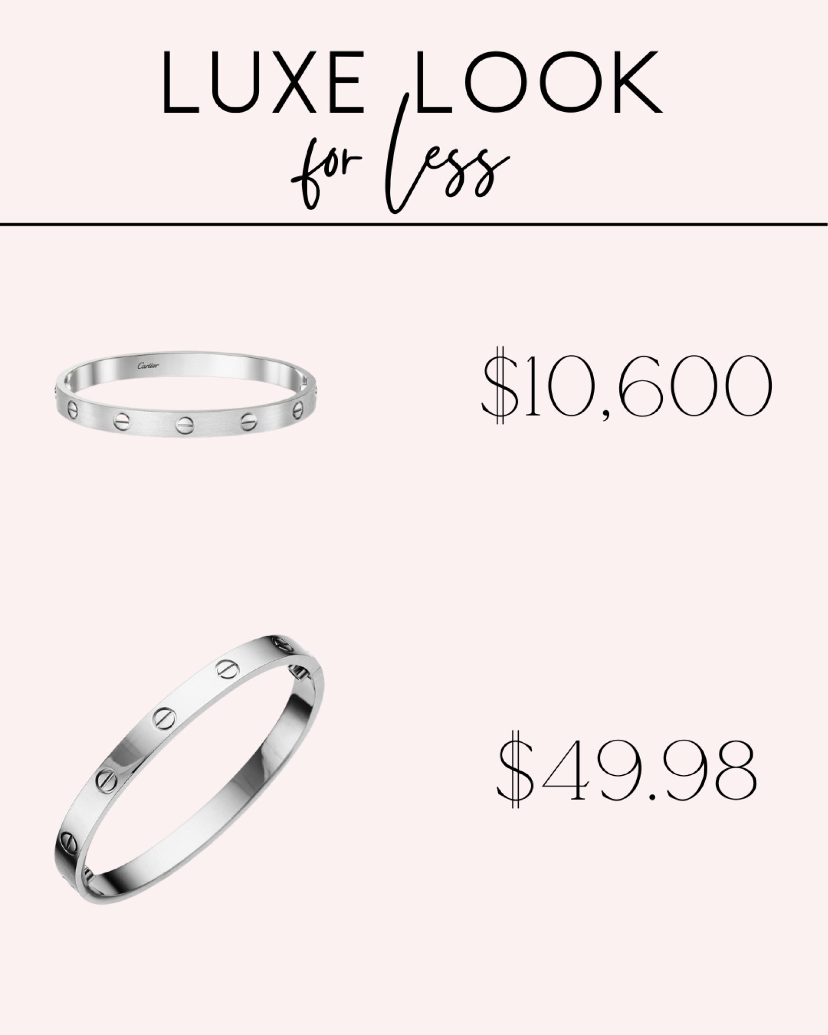 look for less, save vs splurge, Cartier dupe, Cartier look for less, luxe look for less, Cartier bracelet dupe, designer dupe, luxury gift guide, Cartier bracelet, gifts under $50

#LTKGiftGuide #LTKfindsunder50 #LTKstyletip