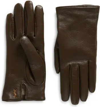 Cassandre Logo Cashmere Lined Leather Gloves | Nordstrom