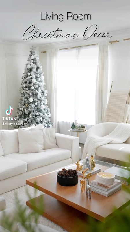 Our living room decor for Christmas , Christmas decor , Christmas tree , holiday decor , fox pine tree , flocked tree , white Christmas , modern home , neutral Christmas aesthetics 

#LTKGiftGuide #LTKHoliday #LTKSeasonal