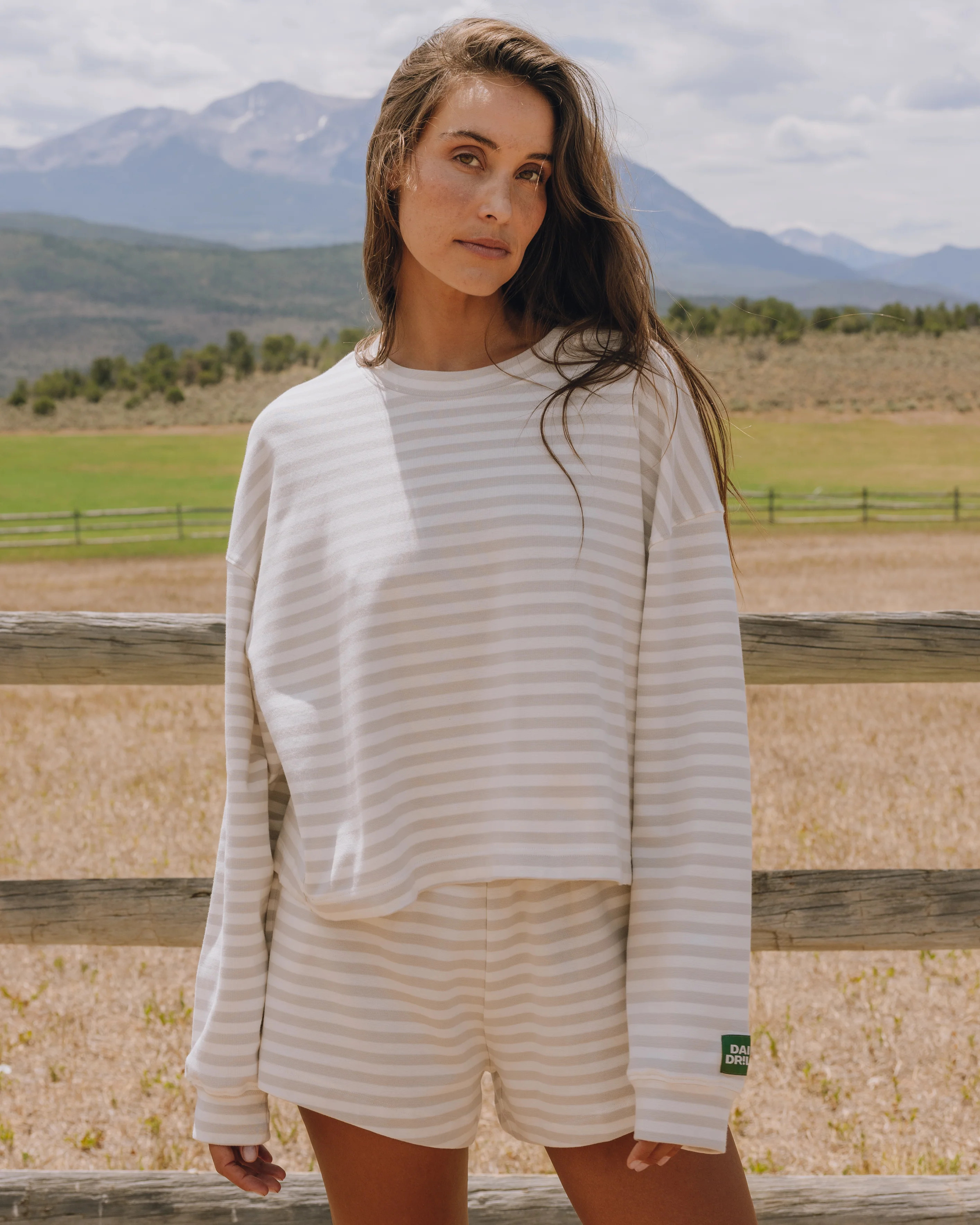 Striped Cotton Long Sleeve - Grey + Cream Stripe | Daily Drills LLC