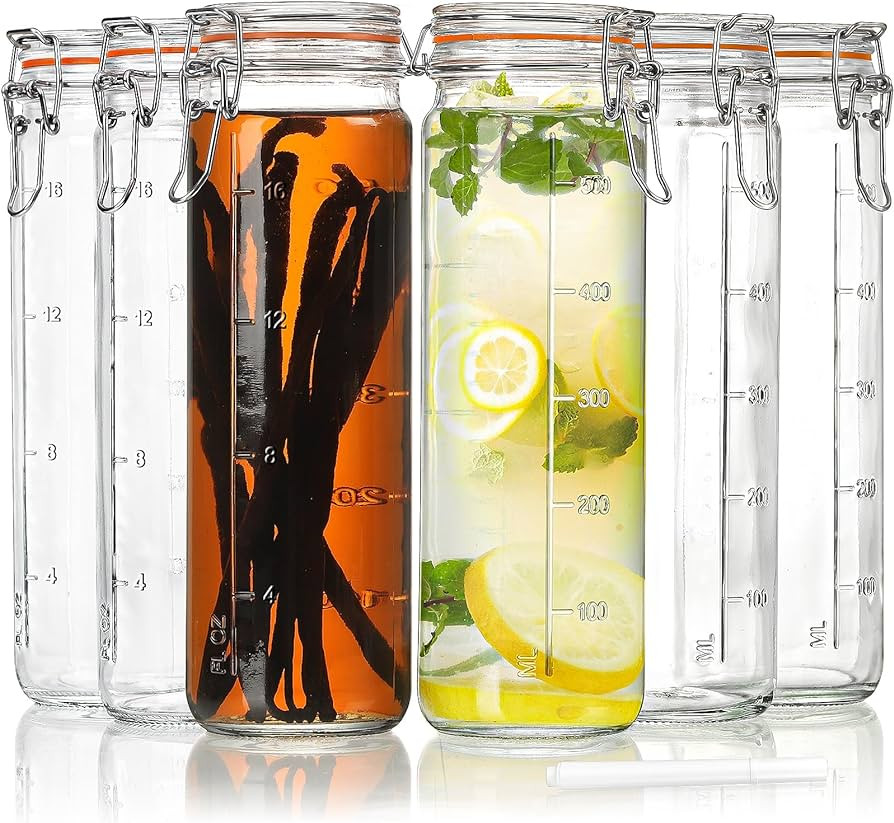 20 oz Glass Jars with Airtight Lids for Vanilla Extract, 6 Pack Glass Juice Bottles with 2 Measur... | Amazon (US)