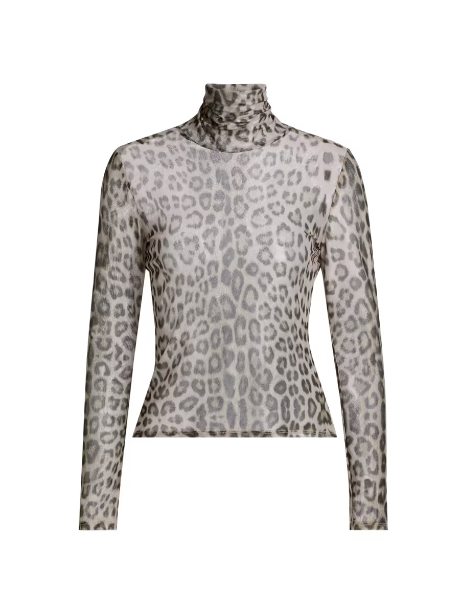 Tyla Leopard Mesh Turtleneck | Saks Fifth Avenue
