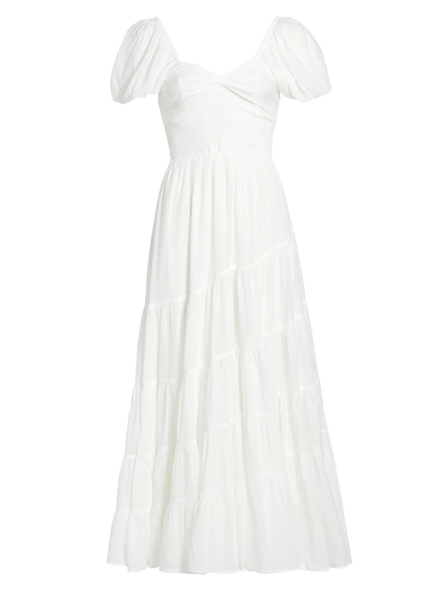 Women's Sundrenched Puff-Sleeve Smocked Maxi Dress - Whisper White - Size XS | Saks Fifth Avenue