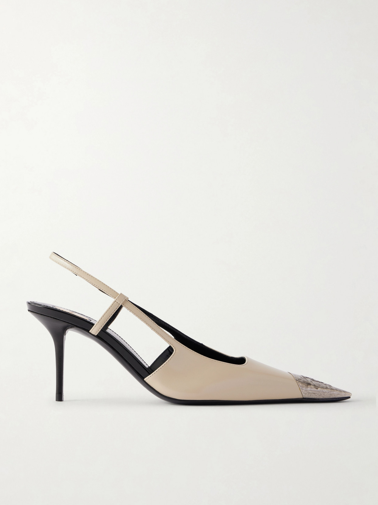 SAINT LAURENT - Jeanne Cassandre-embossed Leather Slingback Pumps - Neutrals | NET-A-PORTER (US)