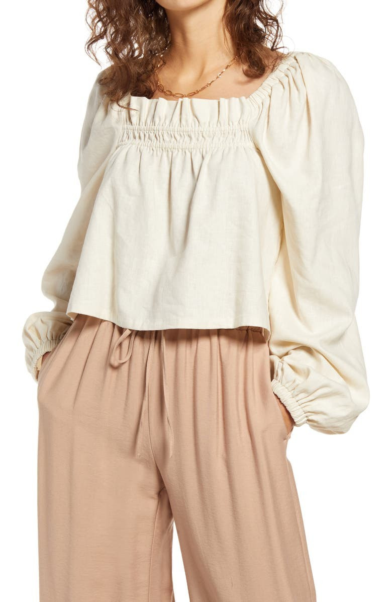 Long Sleeve Linen Blend Blouse | Nordstrom