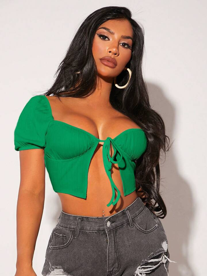 SHEIN SXY Tie Front Crop Top | SHEIN